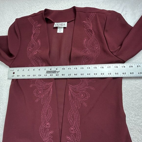 Clara Womens Embroidered Open Front Duster Cardigan Sweater Medium Burgundy New - Picture 6 of 7